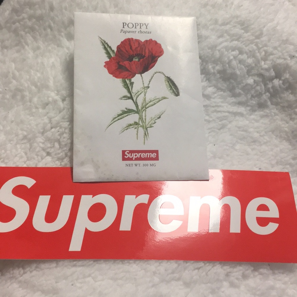 Supreme sticker and poppy seeds